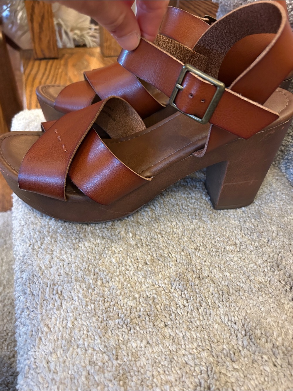 Universal Thread Tan Brown leather Crisscross Ankle Strap Sandals image 2
